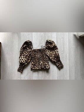 Zara Leopard Print Smocked Off-Shoulder Top - Brown & Black